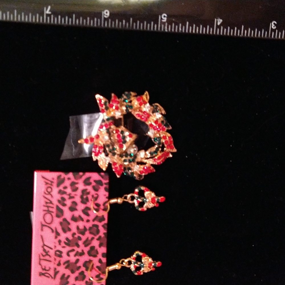 Wreath Broach with Candy Cane Earrings